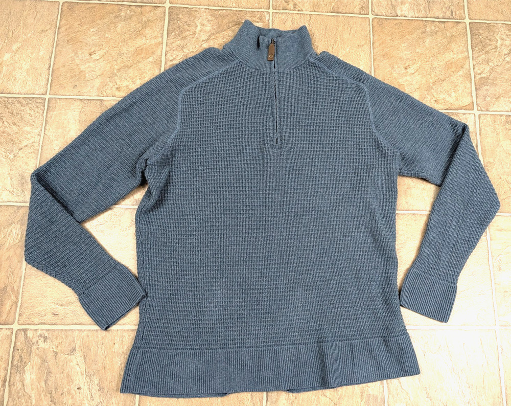 Royal Robbins men sz XL Wool Blend Sweater mock neck 1/4 zip blue 1720